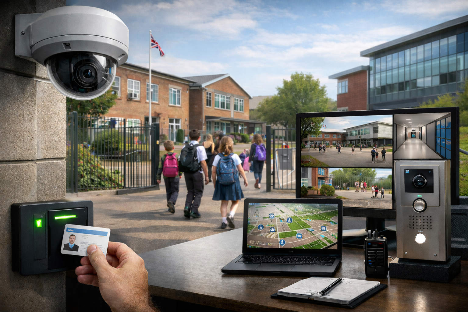 Education property security solution including CCTV, access control and safeguarding-focused monitoring
